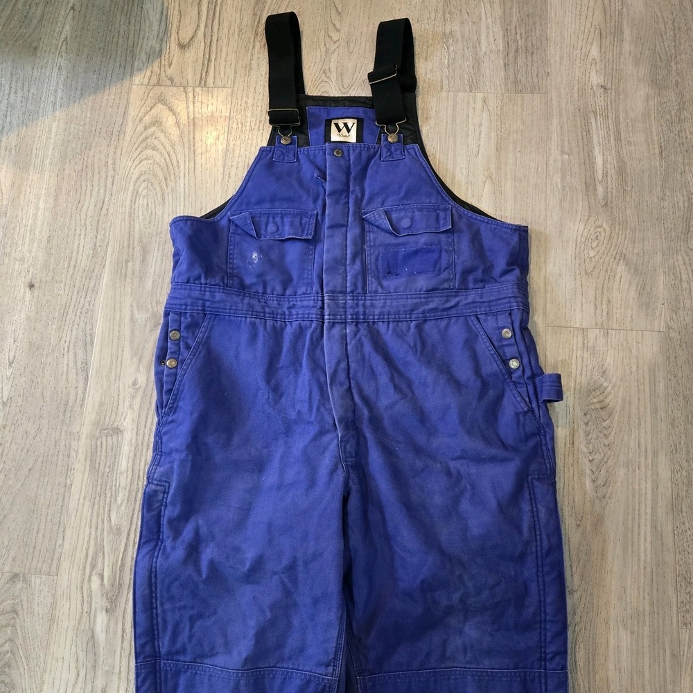 Walls Workwear Insulated Bib Overalls Large 38-40 Blue Purple Duck Quilt Lined